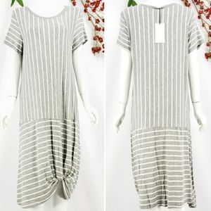 New COA Striped Jersey Knit Gray & White Midi Dress Sz M